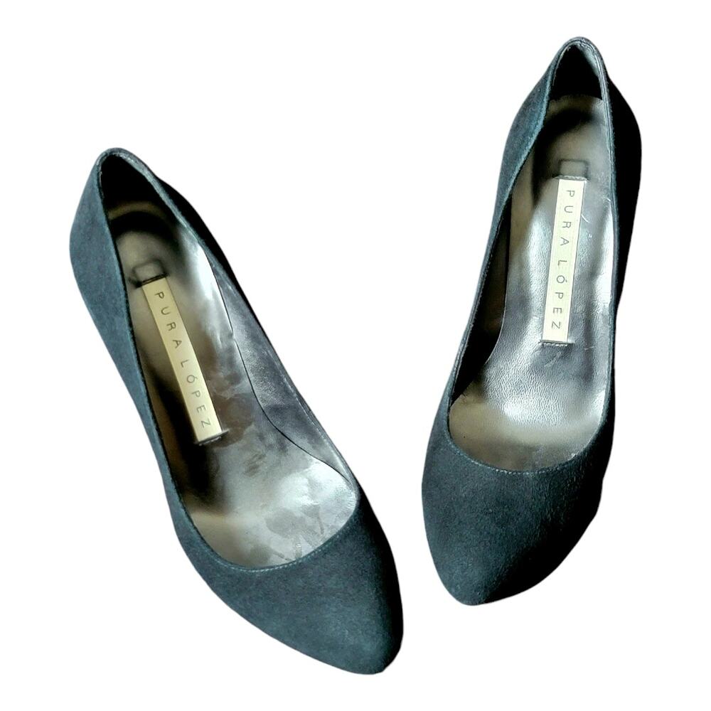 Pura Lopez Women's Black Pumps Heel Round Toe‎ Platform Suede Antracita
